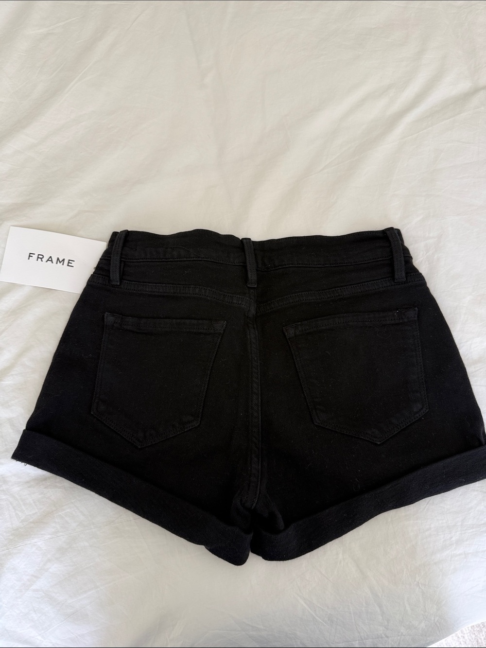 Frame Denim Black High-Rise Rolled Hem Jean Shorts - Picture 2 of 4